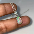 Ethiopian Natural Opal Vintage Imitation Pearl Multi Fire Carving Handcrafted Silver Plated Link Chain Pendant Dad's Gift