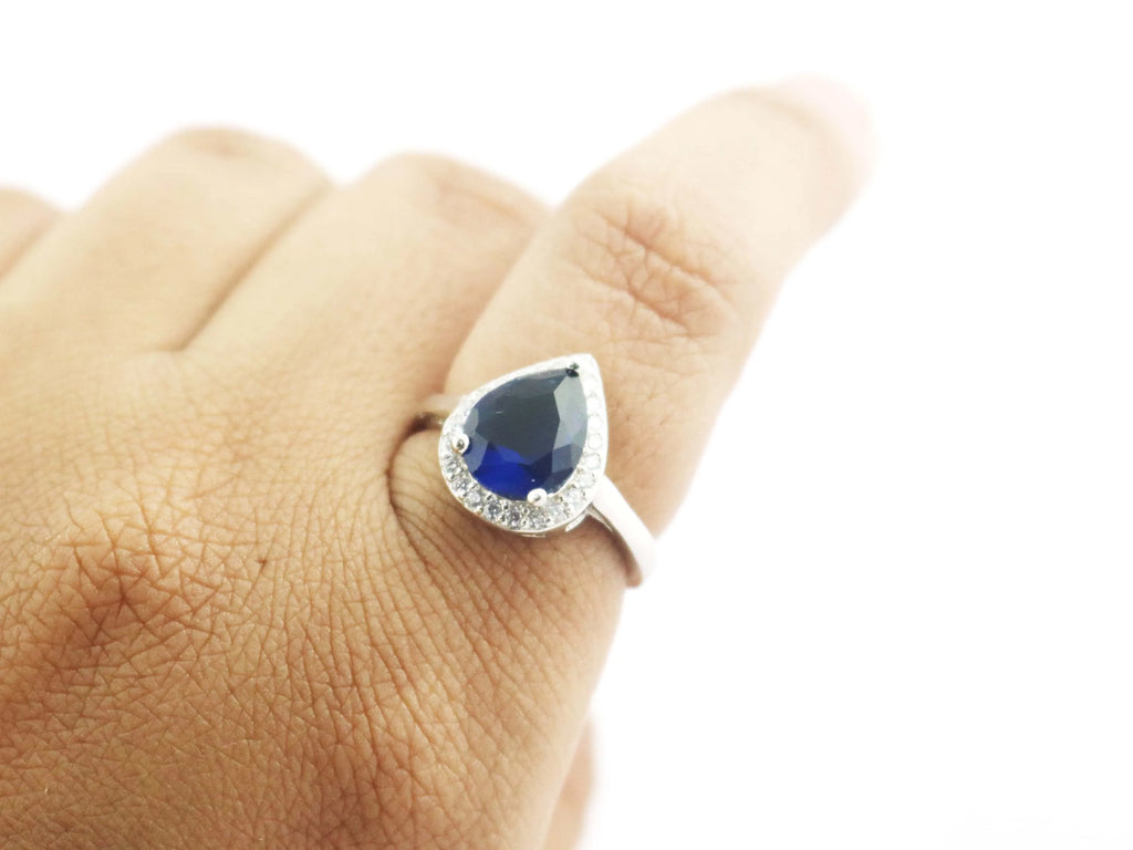 Sapphire Quartz Teardrop 925 Sterling Silver September Birthstone Promise Engagement Ring