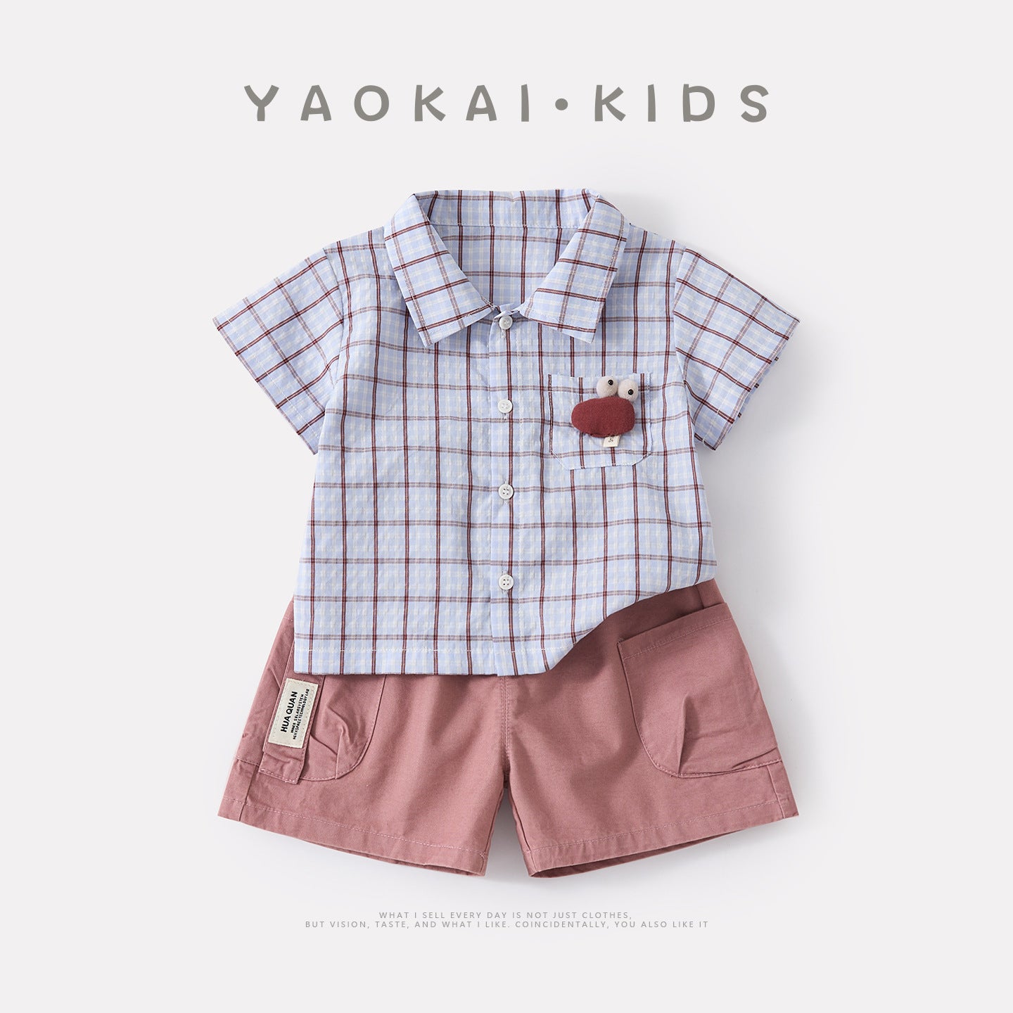 Infant and Toddler 3D Cartoon Checkered Short-Sleeve Shirt with Casual Lightweight Cargo Shorts Two-Piece Set