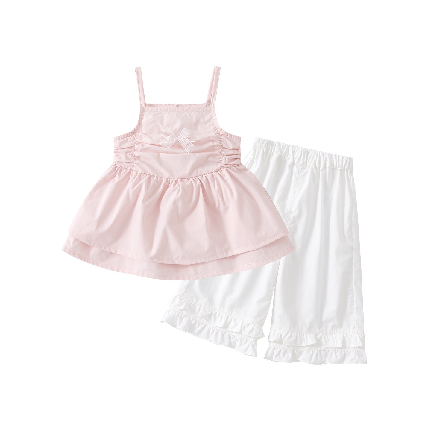 Cute Butterfly Knot Strap Top for Babies and Toddlers, Lightweight Casual Ruffled Wide-Leg Pants