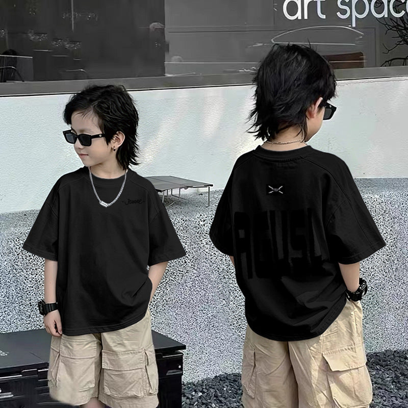 Casual Short Sleeve T-Shirt for Boys with Front and Back Print