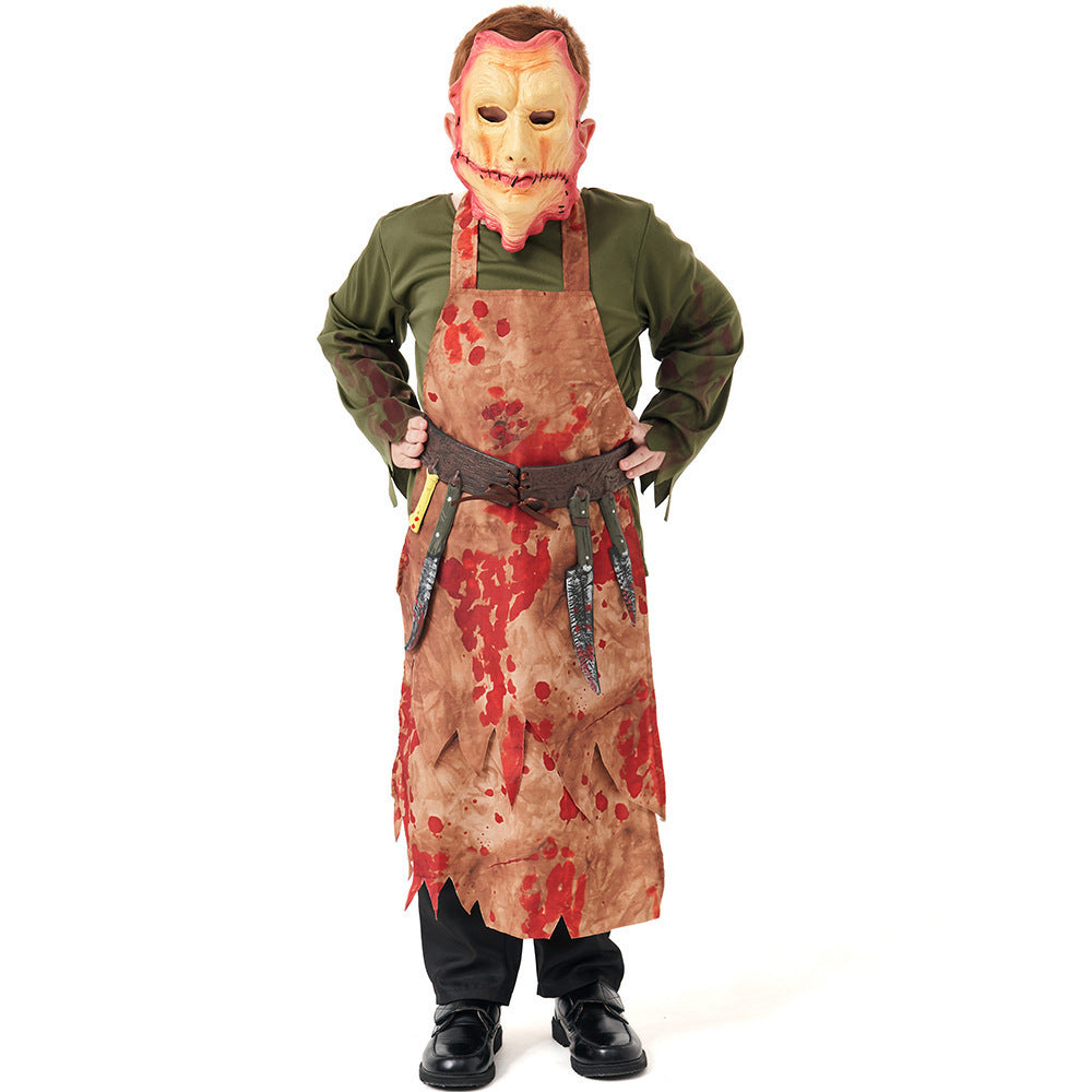 Halloween Zombie Costume Horror Chef with Mask Bloody Butcher Outfit