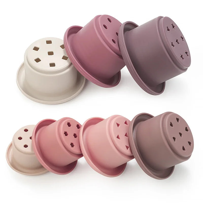 Baby Silicone Hourglass Stacking Cup Montessori Educational Toy Intelligence Gift Toys Stacking Ring Tower Toy Infant Bath Play
