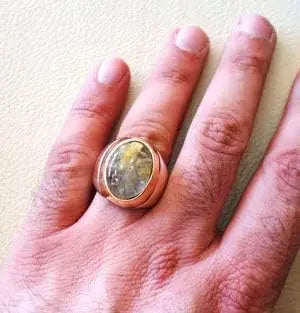 Wholesale Men Ring New Arrival Natural Golden Rutile Gemstone Arabic Design Ottoman Style Ring Jewelry 925 Sterling Silver Ring