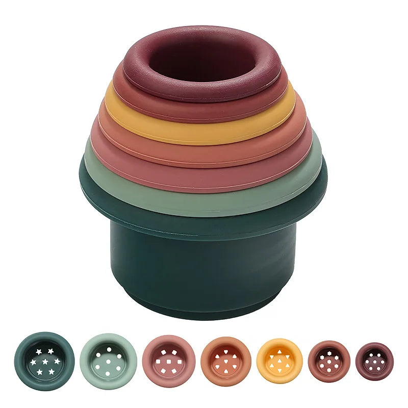 Baby Silicone Hourglass Stacking Cup Montessori Educational Toy Intelligence Gift Toys Stacking Ring Tower Toy Infant Bath Play