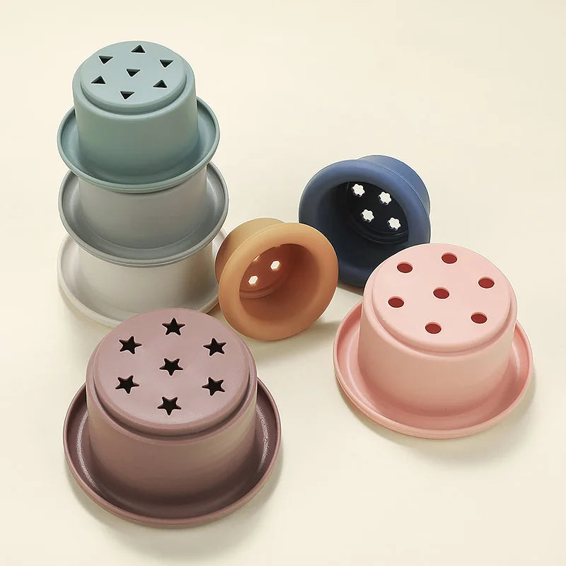 Baby Silicone Hourglass Stacking Cup Montessori Educational Toy Intelligence Gift Toys Stacking Ring Tower Toy Infant Bath Play
