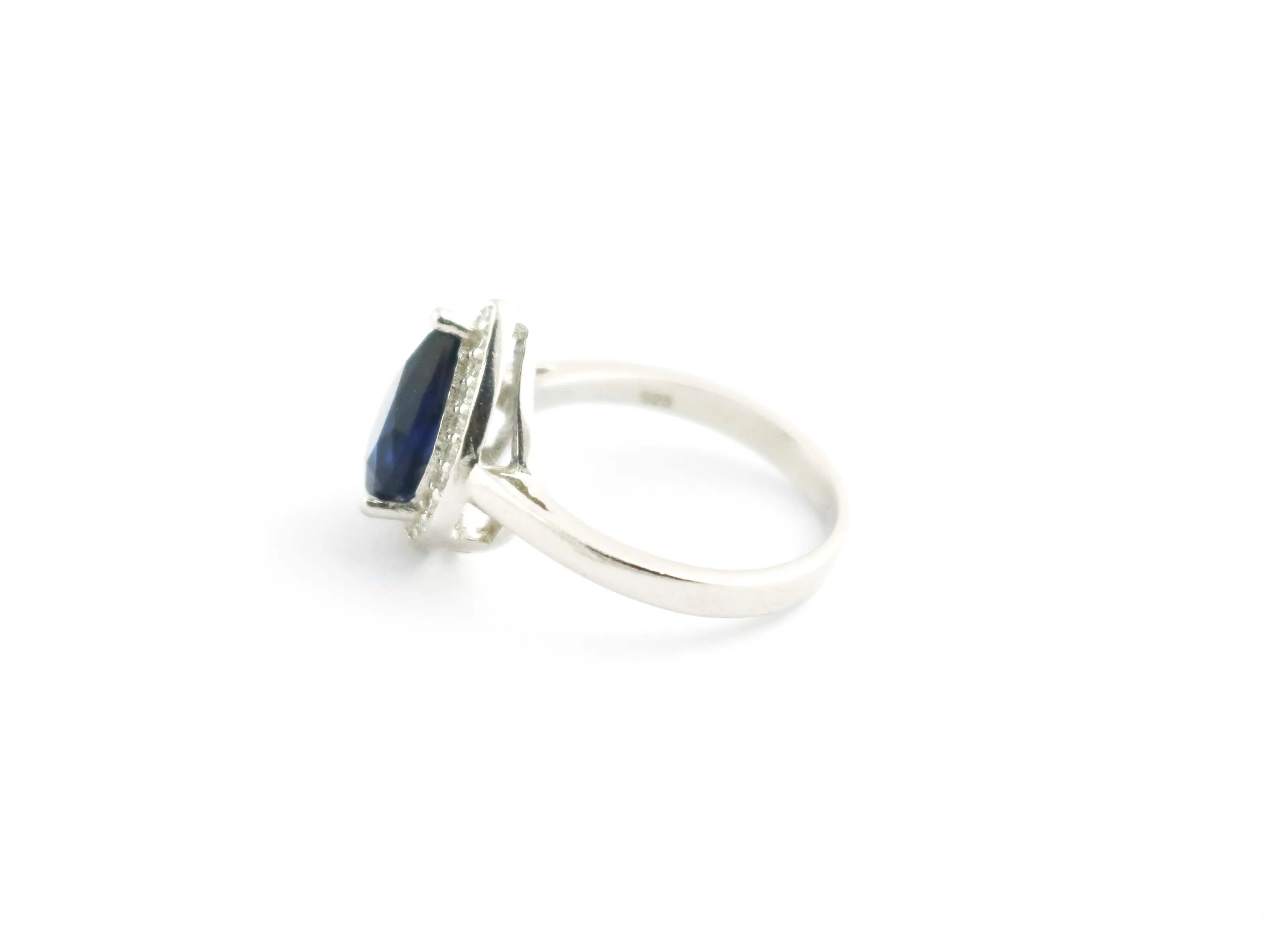 Sapphire Quartz Teardrop 925 Sterling Silver September Birthstone Promise Engagement Ring