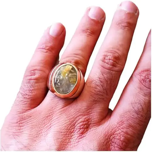 Wholesale Men Ring New Arrival Natural Golden Rutile Gemstone Arabic Design Ottoman Style Ring Jewelry 925 Sterling Silver Ring