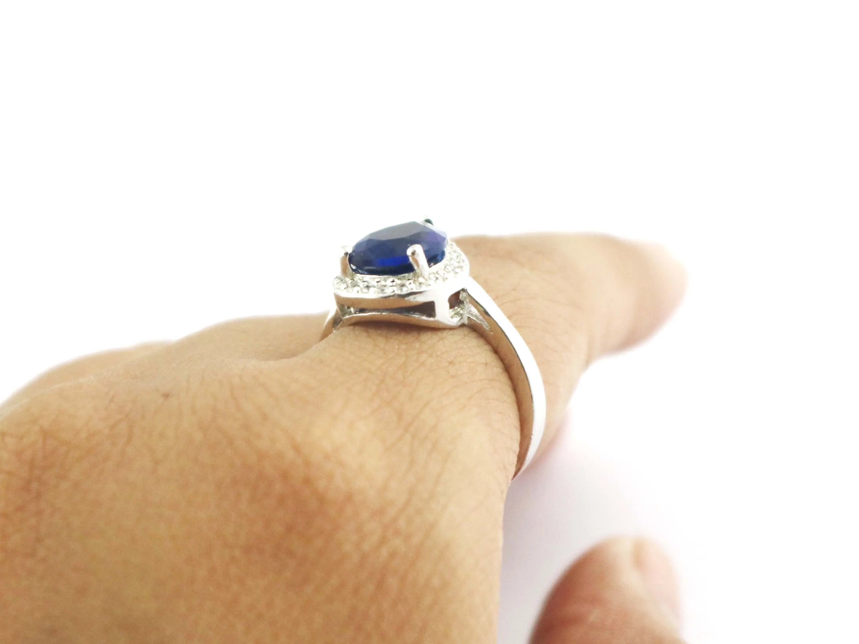 Sapphire Quartz Teardrop 925 Sterling Silver September Birthstone Promise Engagement Ring