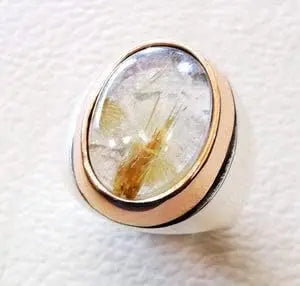 Wholesale Men Ring New Arrival Natural Golden Rutile Gemstone Arabic Design Ottoman Style Ring Jewelry 925 Sterling Silver Ring