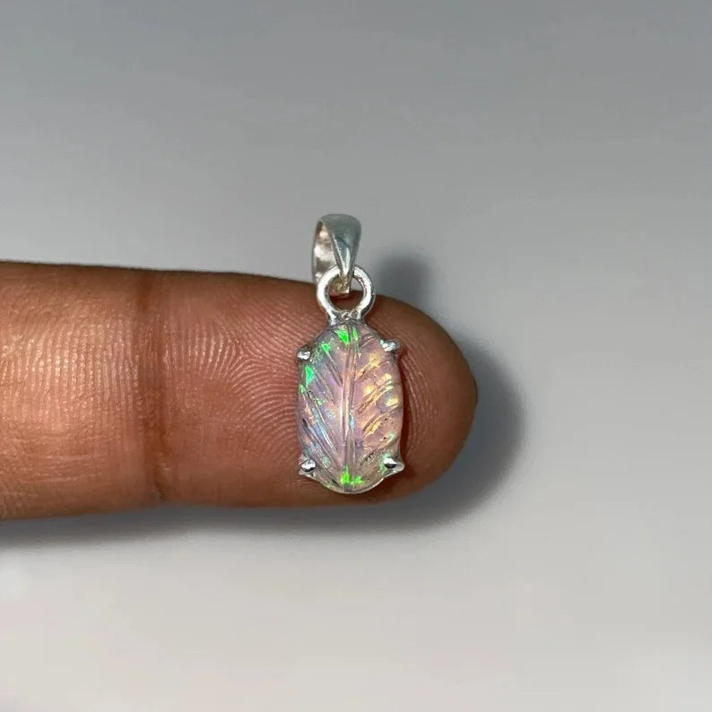 Ethiopian Natural Opal Vintage Imitation Pearl Multi Fire Carving Handcrafted Silver Plated Link Chain Pendant Dad's Gift