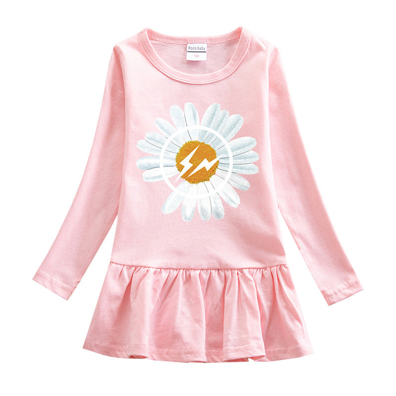 Girls' round neck cotton dress