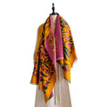 185x65cm Vintage Floral Faux Cashmere Scarf for Women, Thick Warm Neck Wrap