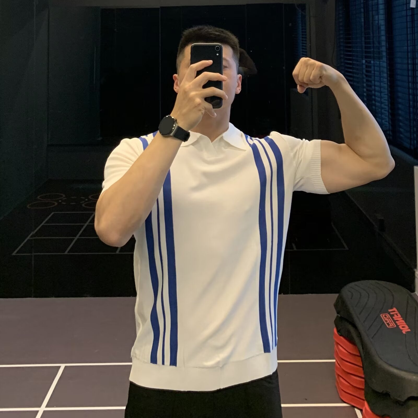 High-End Slim Fit Striped Cool Silk Short Sleeve Polo Shirt Men's Knitted T-Shirt Half Sleeve Top