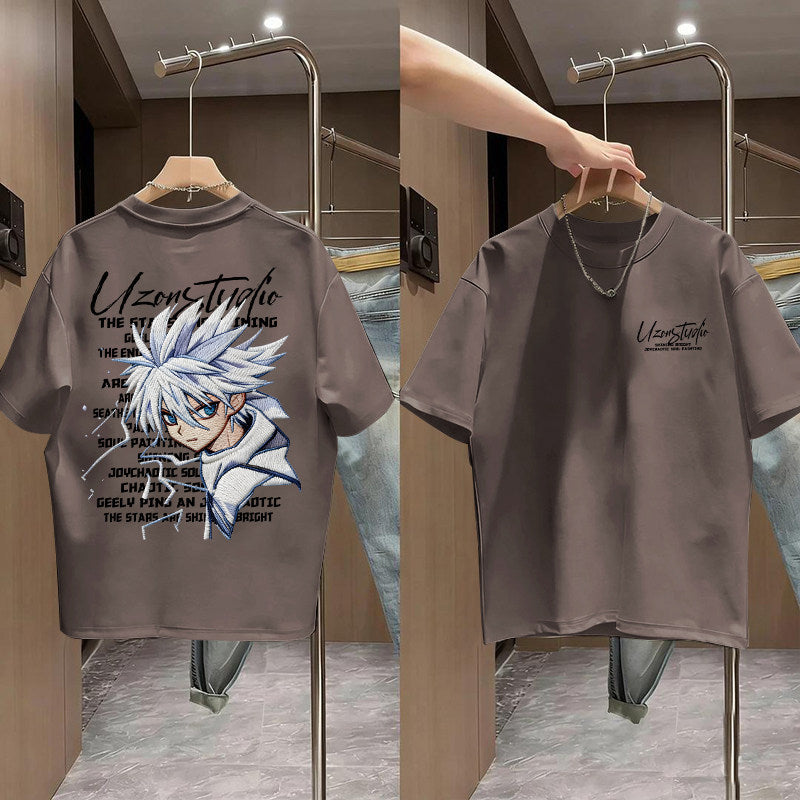 Boy's Short Sleeve T-Shirt Print Top Mid to Large Kids Versatile Student Half Sleeve T-Shirt