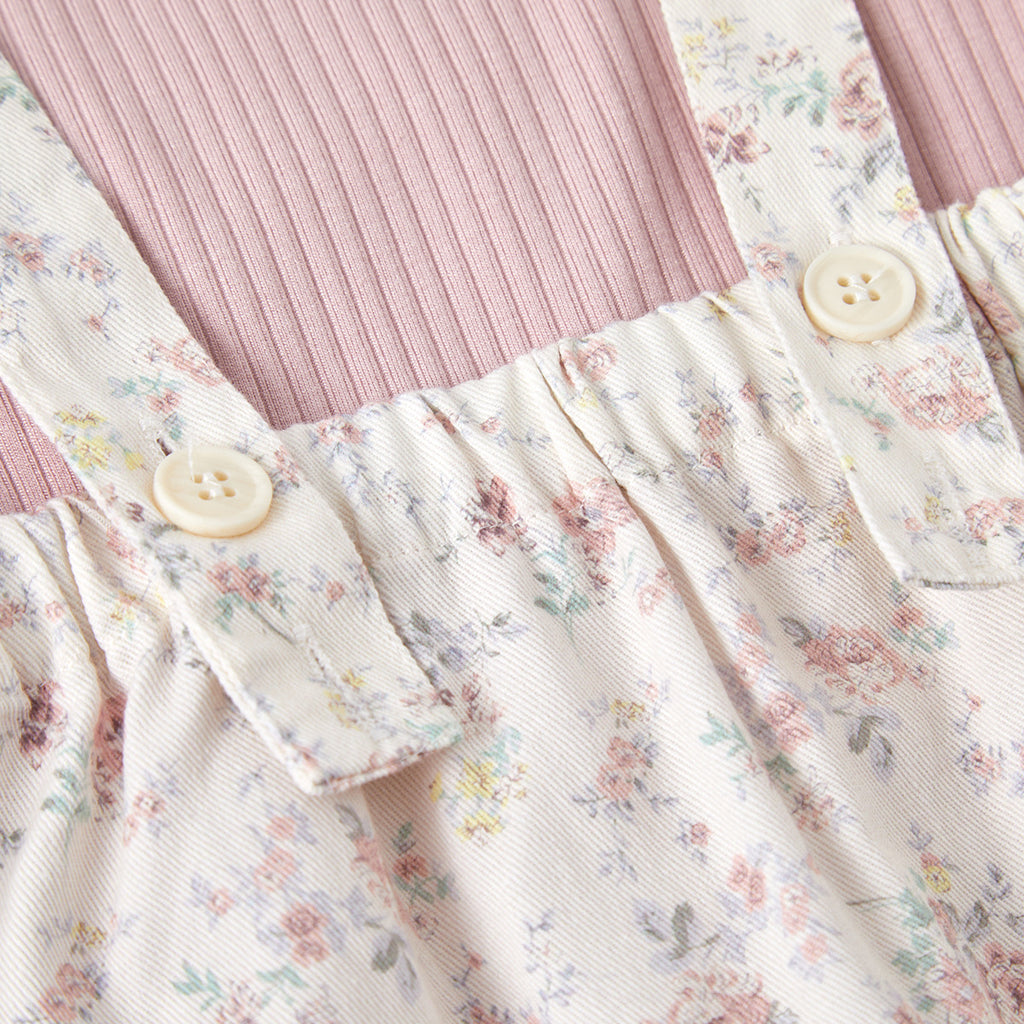 Floral Overalls Set with Bodysuit for Baby Girls, Autumn Fashion Two-Piece Outfit