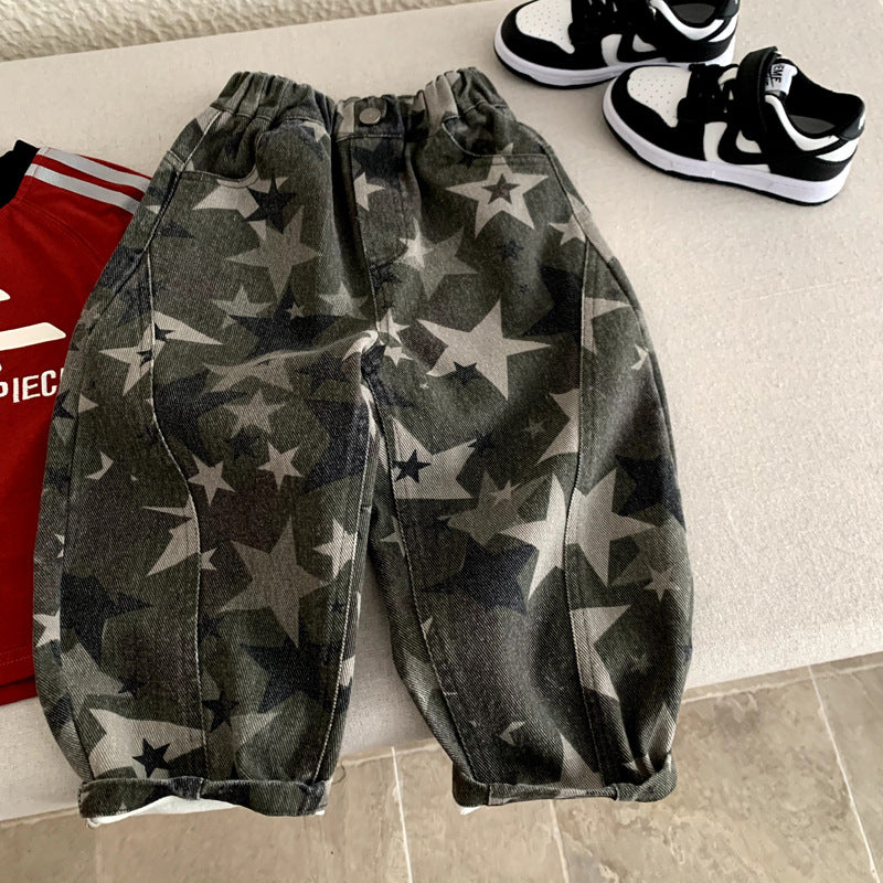 Full star camouflage denim pants for boys