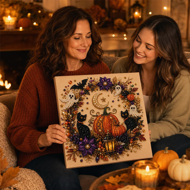 Spooky Ghost Diamond Art Kit, Halloween DIY Wall Decor for Adults & Beginners, Full Drill Gem Painting