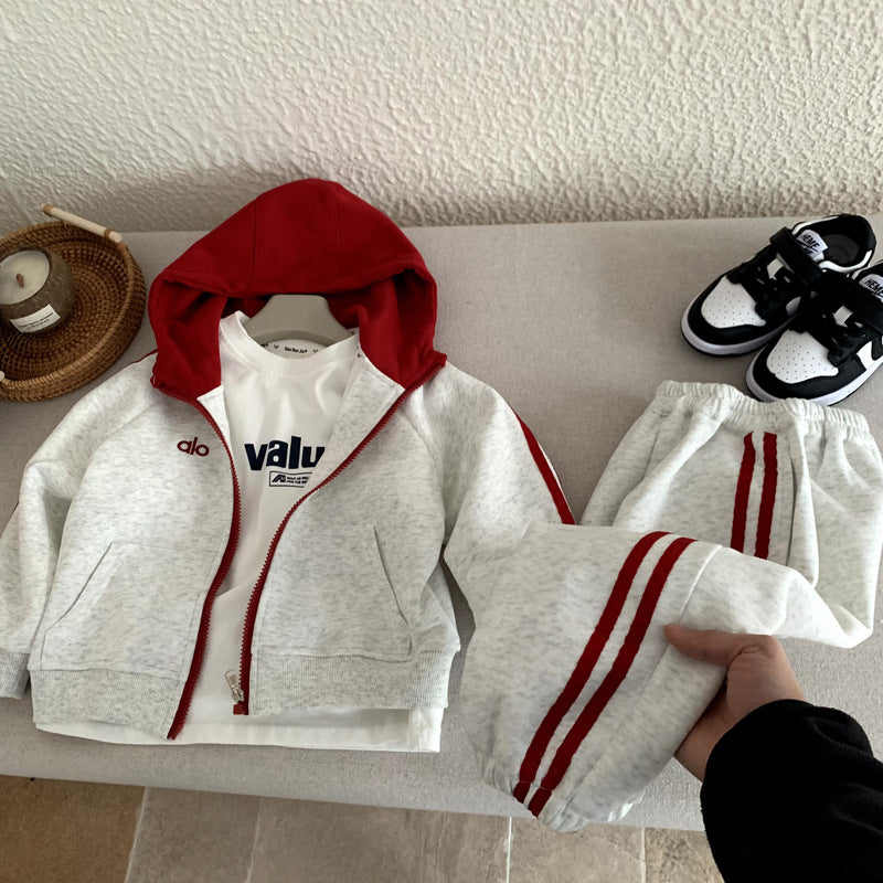 Boys' suit sports style hooded sweatshirt pants for spring and autumn wear