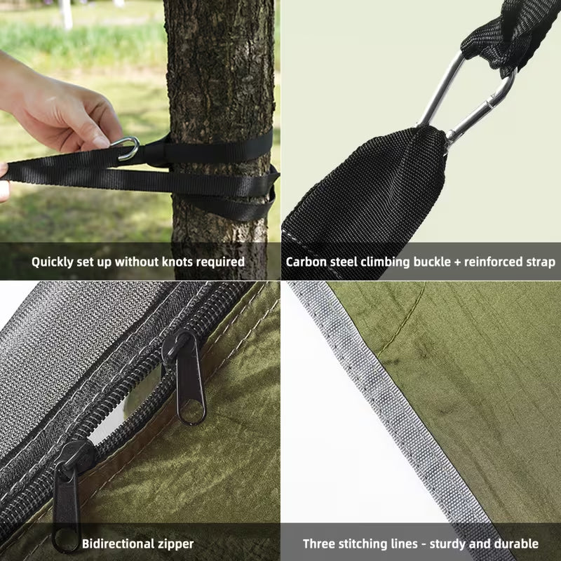 Zippered Bug Net Hammock – 200x80cm Adult Hanging Chair for Camping, Travel & Insect Protection