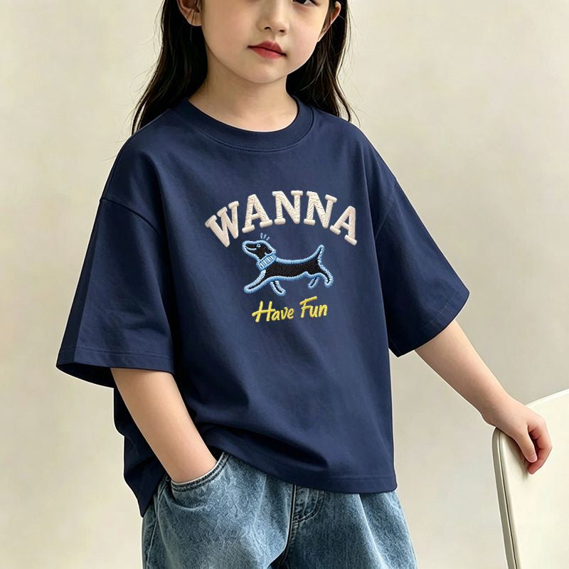 girls' short-sleeve T-shirt for medium and large kids