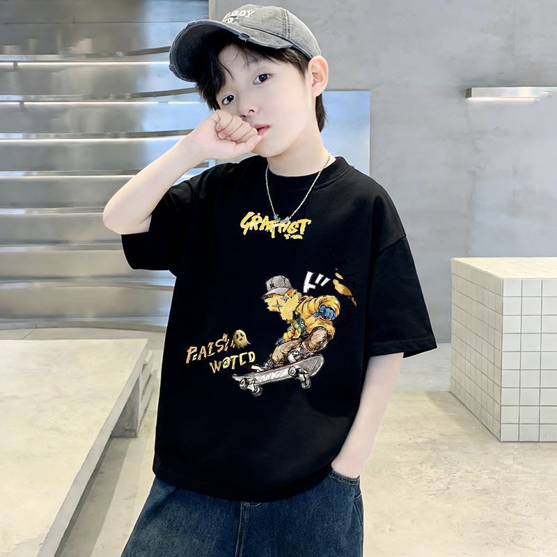 Casual Cotton Short Sleeve T-Shirt for Boys, Cartoon Print Top