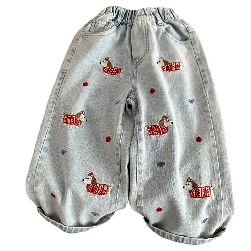 Cowboy curved knife wide leg embroidered girls' pants