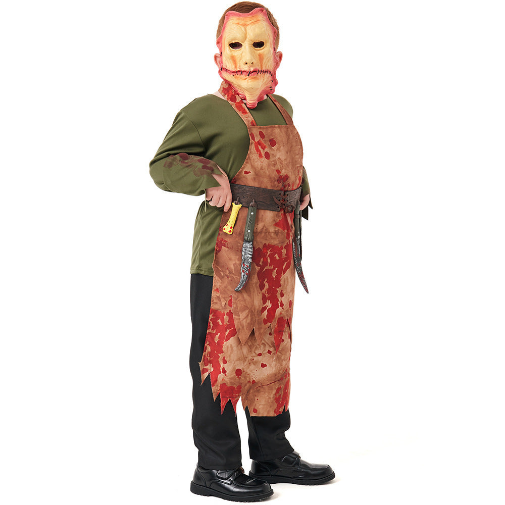 Halloween Zombie Costume Horror Chef with Mask Bloody Butcher Outfit