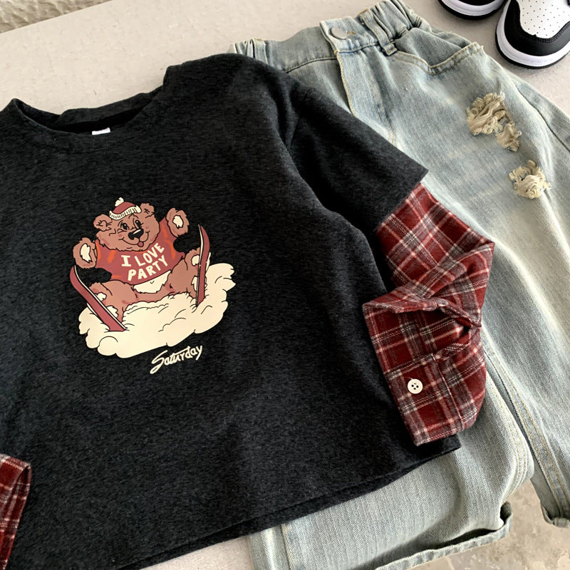 Versatile fake two-piece spliced hoodie