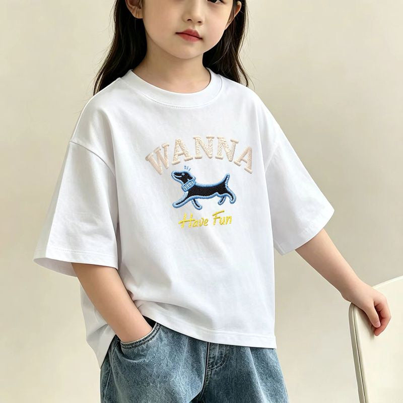 girls' short-sleeve T-shirt for medium and large kids