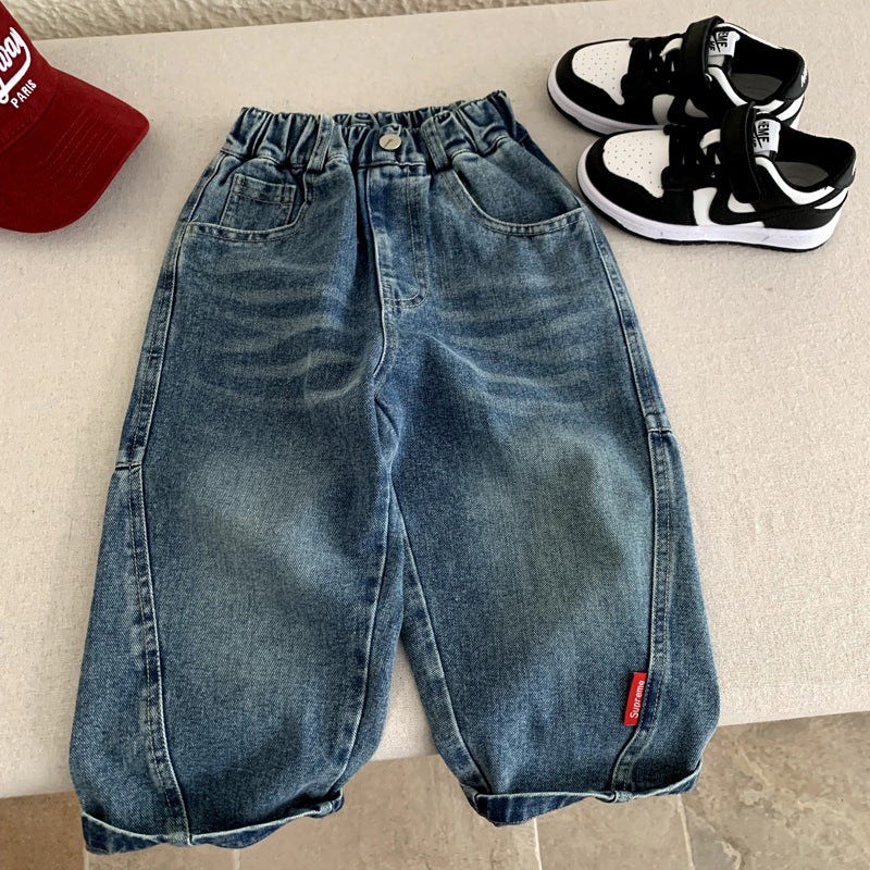 Children's retro distressed casual washed wide leg loose pants