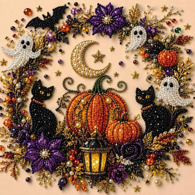 Spooky Ghost Diamond Art Kit, Halloween DIY Wall Decor for Adults & Beginners, Full Drill Gem Painting