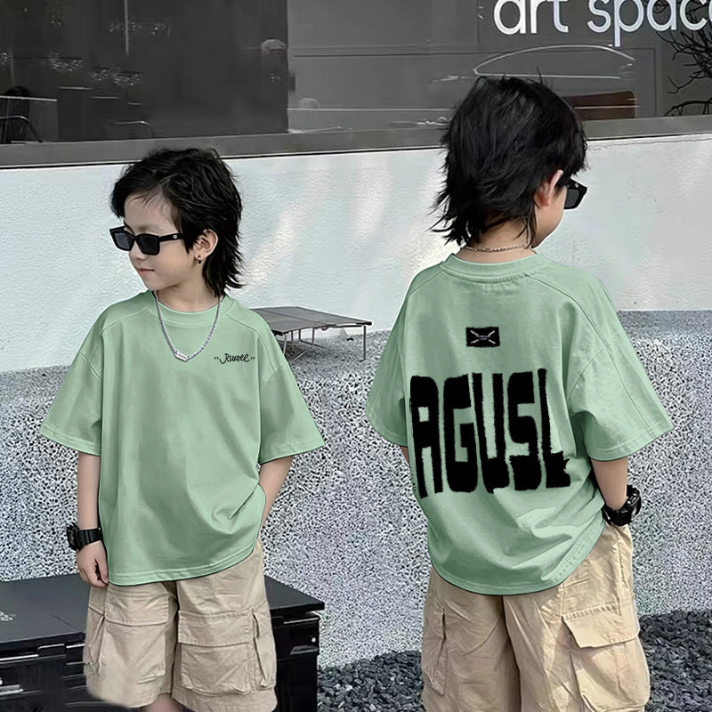 Casual Short Sleeve T-Shirt for Boys with Front and Back Print