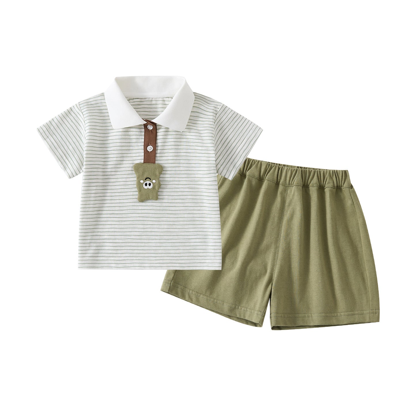 Stripe Polo Neck Short Sleeve Baby Casual Shorts Knit Two-Piece Set