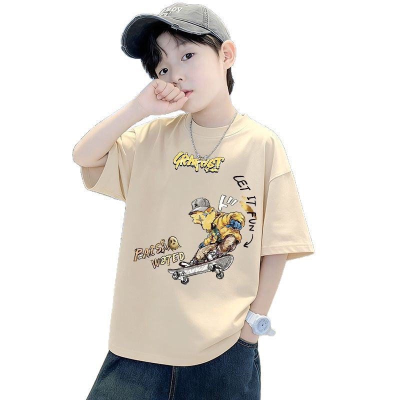 Casual Cotton Short Sleeve T-Shirt for Boys, Cartoon Print Top
