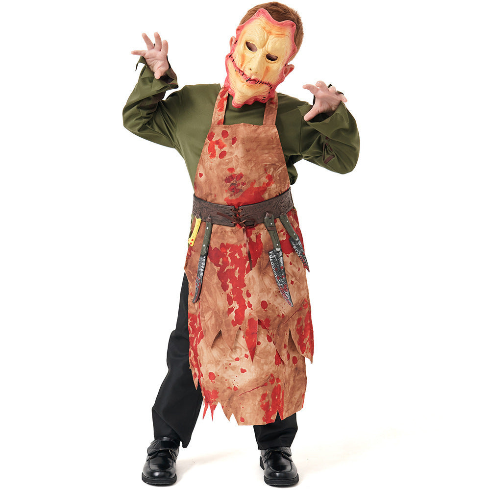 Halloween Zombie Costume Horror Chef with Mask Bloody Butcher Outfit