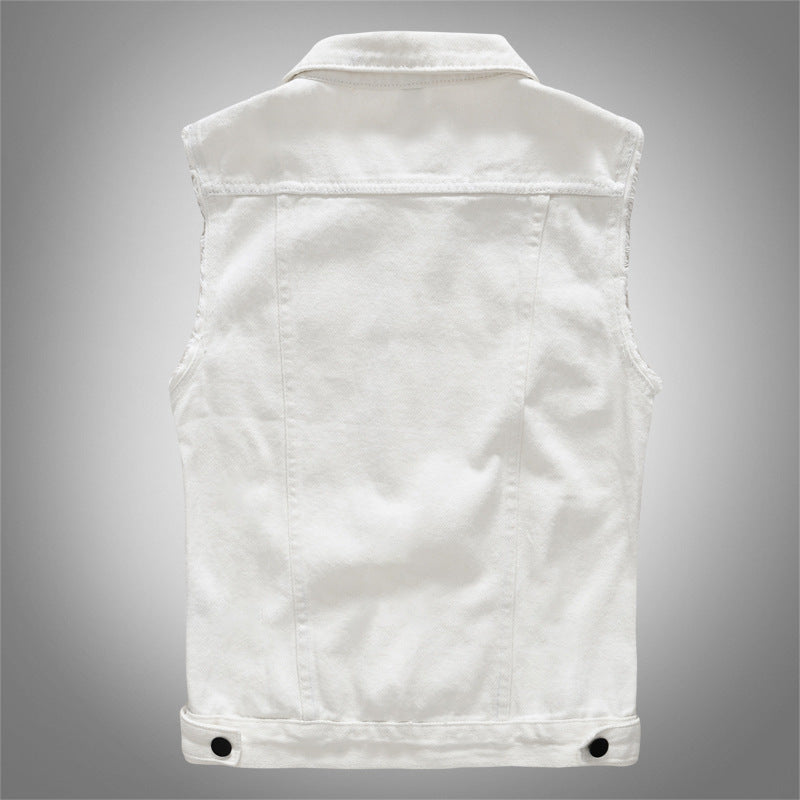 Slim Fit Trendy Men's White Denim Vest Denim Waistcoat Denim Sleeveless Top
