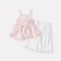 Cute Butterfly Knot Strap Top for Babies and Toddlers, Lightweight Casual Ruffled Wide-Leg Pants