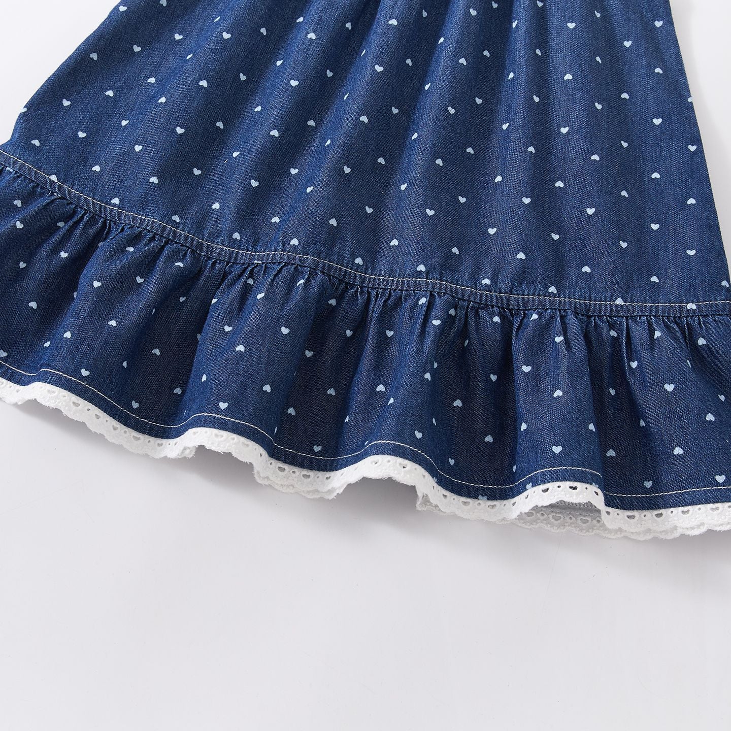 Cute All-Over Heart Print Denim Strap Dress for Baby Girls, Summer Casual Lightweight