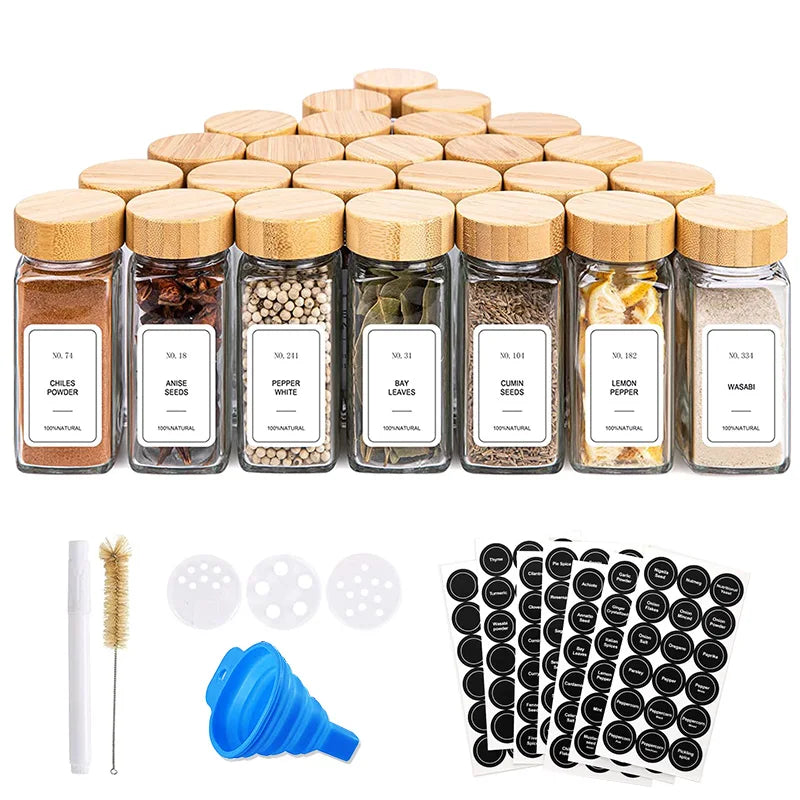 Glass Spice Jars 36 Pcs Seasoning Containers Jars  4 oz Empty Spice Bottles Storage Kitchen with Labels Bamboo Shaker Lids