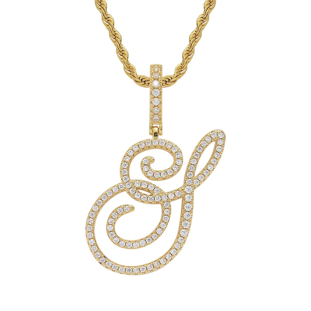 NEW Fashion Personalized Cursive Letters A-Z Pendant& Necklace Hip Hop Cubic Zircon Charm Jewelry for Men Women Gifts