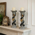 Resin Flower-leaf Pattern Snake-shaped Candle Holder Hand-painted Assembly Design Exquisite Item Creating Refined Atmosphere