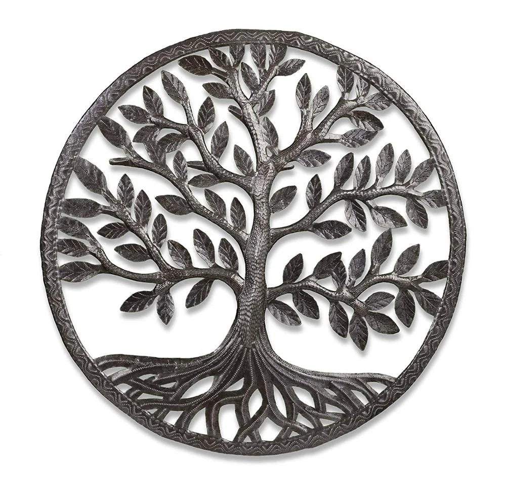Ready Stock Modern Tree of Life Hanging Wall Art Black Frame Wood Metal Round Shape Handmade Decor by Exporters Bulk Quantity
