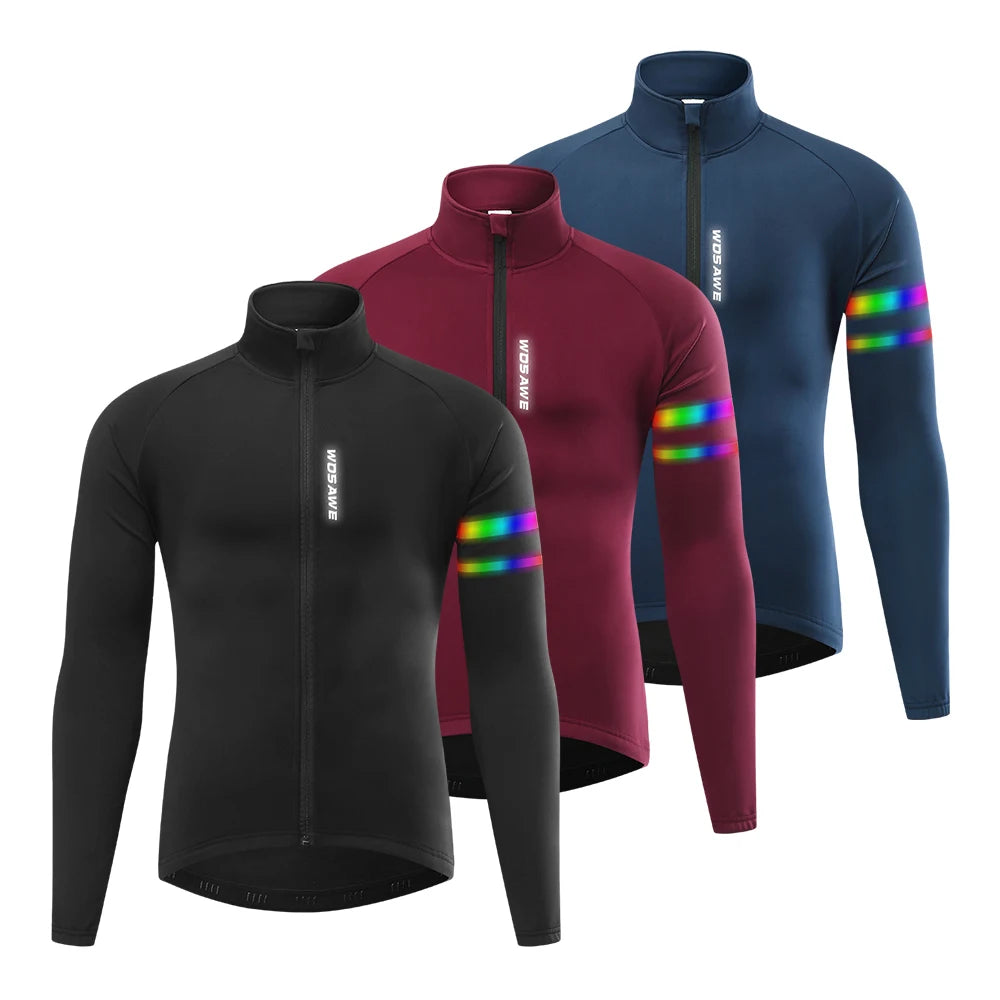 WOSAWE Men Winter Cycling Jacket Waterproof Windproof Thermal Fleece Bike Jacket Bicycle Clothing for Running Hiking