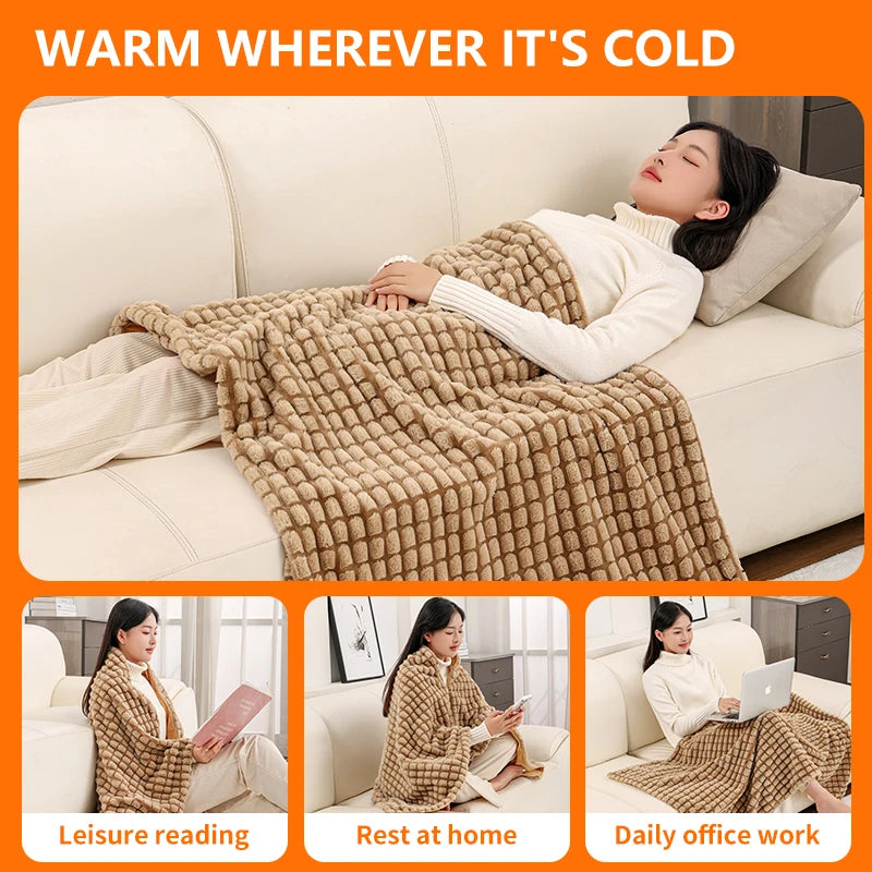Electric Wrap Poncho Blanket USB Heated Shawl Wearable Electric Blanket 3 Heat Settings Cozy Winter Electric Blanket Throw