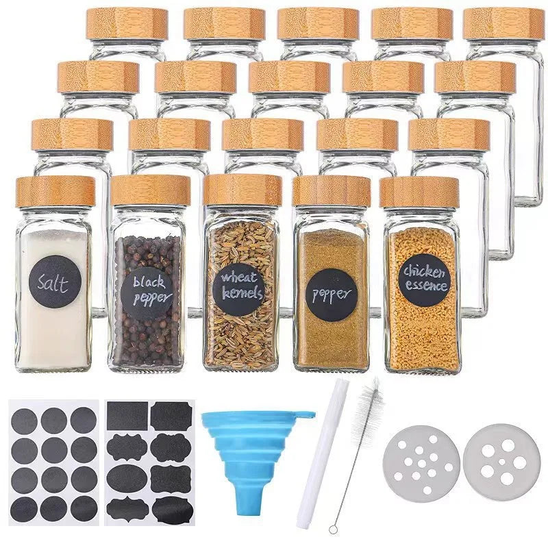 Glass Spice Jars 36 Pcs Seasoning Containers Jars  4 oz Empty Spice Bottles Storage Kitchen with Labels Bamboo Shaker Lids
