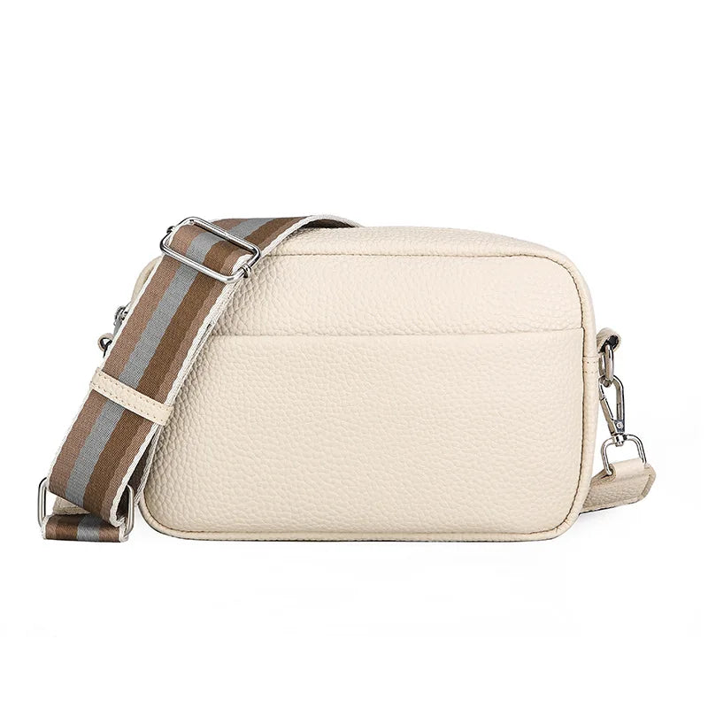 Solid Square Women Crossbody Bags Wide Fabric Strap Bag Ladies Fashion Handbags Zipper Leather Women Shoulder Bags