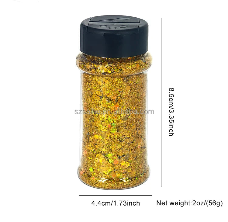 Hot Selling Solvent Resistance Mixed Chunky Glitter Bulk Nail Mugs Crafts Polyester Glitter in 2oz 24 Colors in Shaker