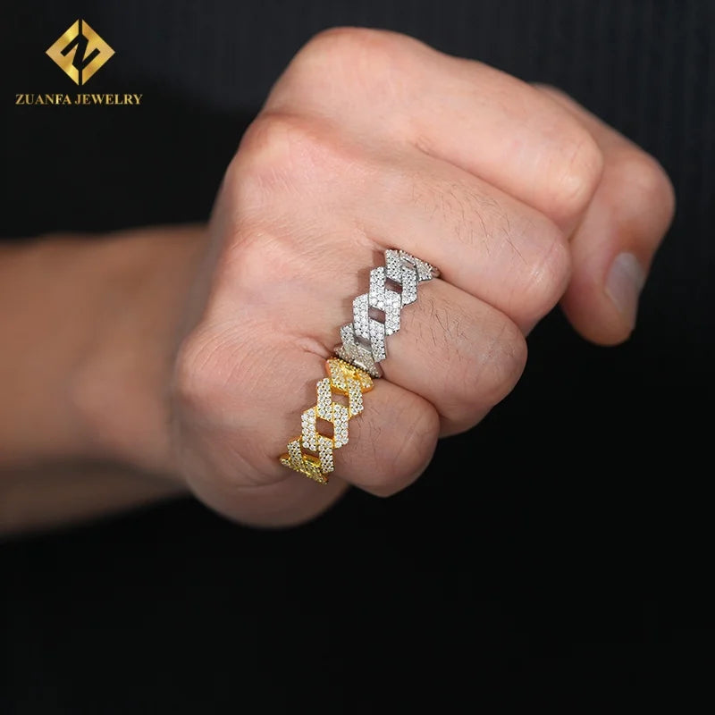Hot Sale Fashion New Design Gold and Silver Moissanite  Ring Full Diamond GRA Certificates Pass Diamond Tester Hip Hop Style