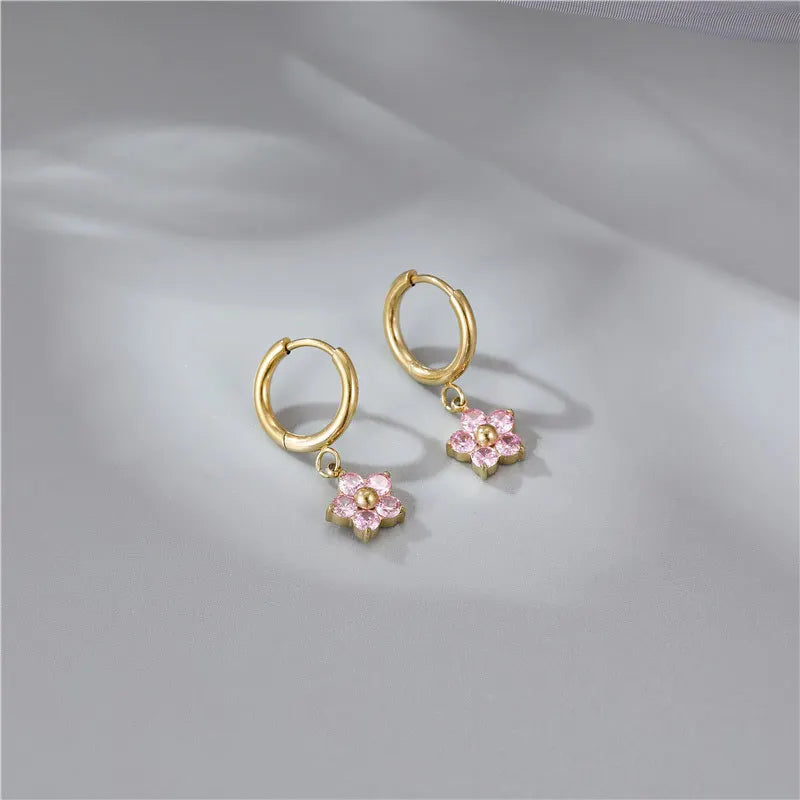 Korean Version INS New Flower Ear Buckle Cute Little Fresh Light Luxury Temptress Joker Stainless Steel Factory Wholesale